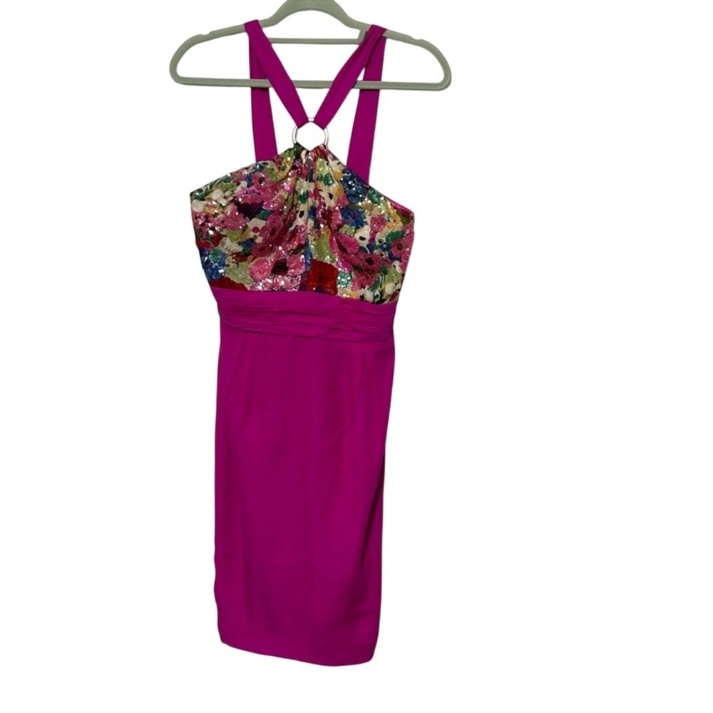 Badgley Mischka Fuschia Purple Sequin Cocktail Dress Size 8